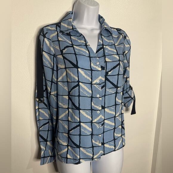 NWT XS  Vero Moda Long Sleeve Printed Womens Blouse, Button Down, Roll Sleeves - Picture 8 of 12